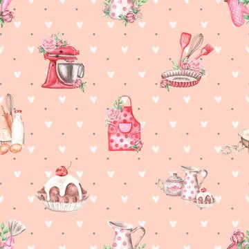 Seamless repeating pattern baked with love bakery Stock Illustration