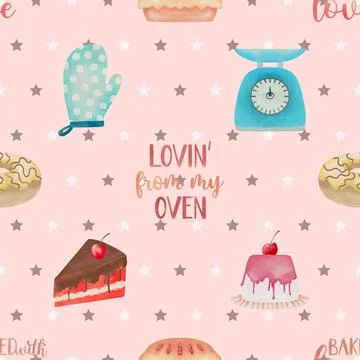 Seamless repeating pattern baked with love bakery Stock Illustration