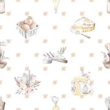Seamless repeating pattern baked with love bakery Stock Illustration
