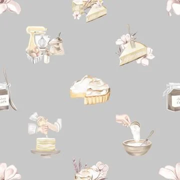 Seamless repeating pattern baked with love bakery Illustrazione stock