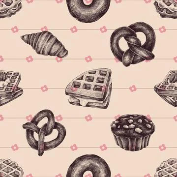 Seamless repeating pattern baked with love bakery Stockillustratie