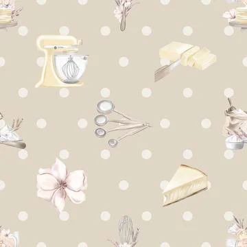 Seamless repeating pattern baked with love bakery Stock Illustration