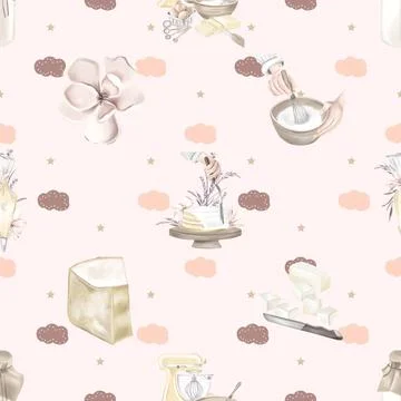 Seamless repeating pattern baked with love bakery Stock Illustration