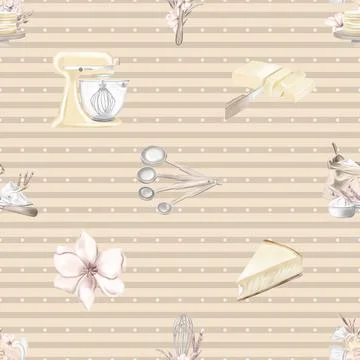 Seamless repeating pattern baked with love bakery Stockillustratie