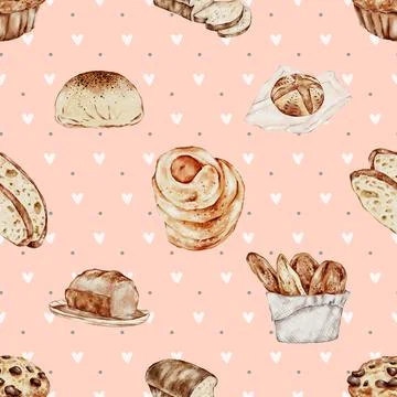 Seamless repeating pattern baked with love bakery Stock Illustration