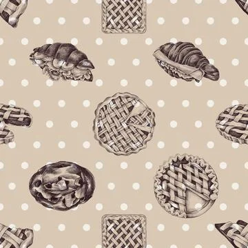Seamless repeating pattern baked with love bakery Stock Illustration
