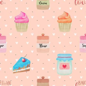 Seamless repeating pattern baked with love bakery Stock Illustration