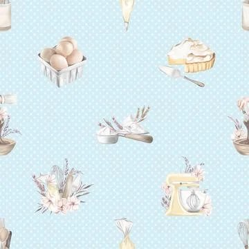 Seamless repeating pattern baked with love bakery Stock Illustration