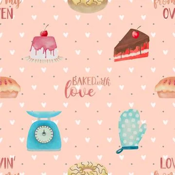 Seamless repeating pattern baked with love bakery Illustrazione stock