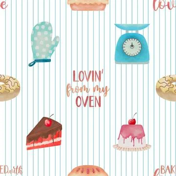 Seamless repeating pattern baked with love bakery 스톡 일러스트