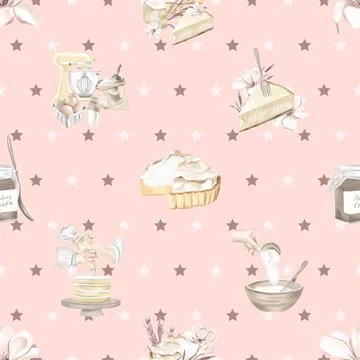 Seamless repeating pattern baked with love bakery 스톡 일러스트