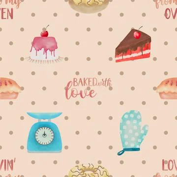 Seamless repeating pattern baked with love bakery 스톡 일러스트