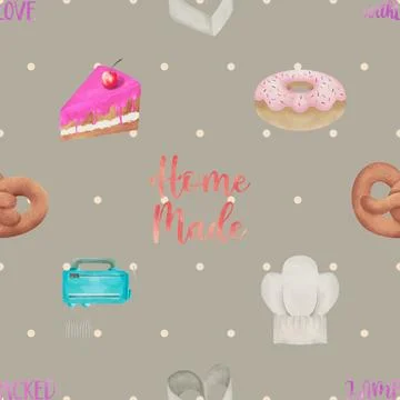 Seamless repeating pattern baked with love bakery Stock Illustration