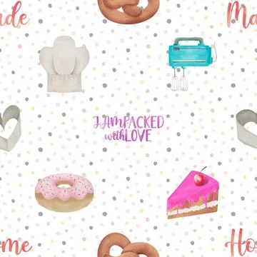 Seamless repeating pattern baked with love bakery Stock Illustration