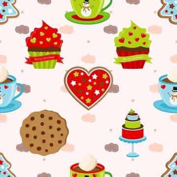 Seamless repeating pattern baked with love bakery Stock Illustration