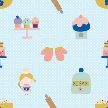 Seamless repeating pattern baking with love Stock Illustration