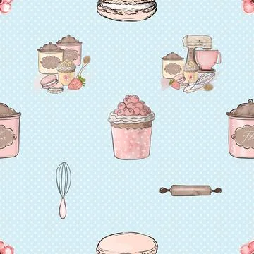 Seamless repeating pattern baking with love Stock Illustration