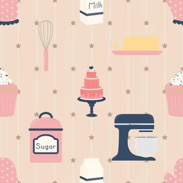 Seamless repeating pattern baking with love Stock Illustration