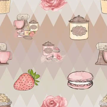 Seamless repeating pattern baking with love Stock Illustration