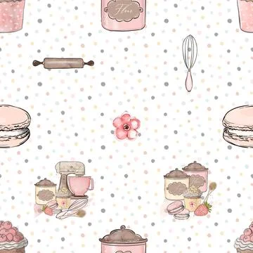 Seamless repeating pattern baking with love Stock Illustration