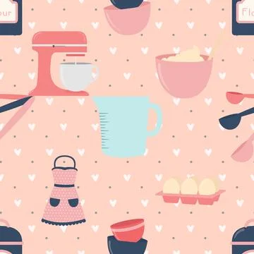 Seamless repeating pattern baking with love Stock Illustration