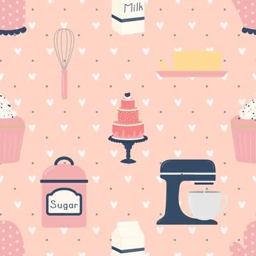 Seamless repeating pattern baking with love Stock Illustration