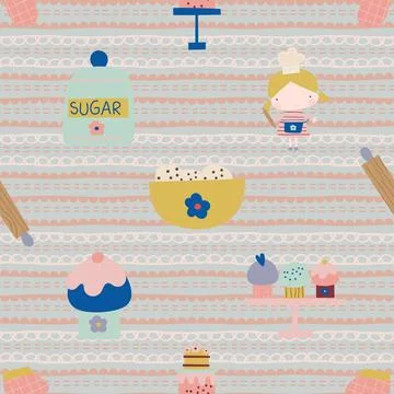 Seamless repeating pattern baking with love Stock Illustration