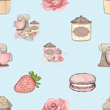 Seamless repeating pattern baking with love Stock Illustration