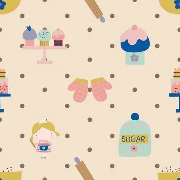 Seamless repeating pattern baking with love Stock Illustration