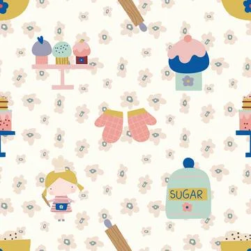 Seamless repeating pattern baking with love Stock Illustration