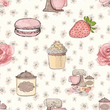 Seamless repeating pattern baking with love Stock Illustration