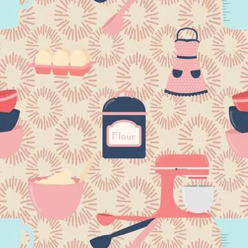 Seamless repeating pattern baking with love Stock Illustration