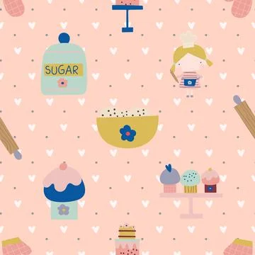 Seamless repeating pattern baking with love Stock Illustration