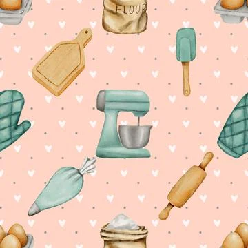 Seamless repeating pattern baking with love Stock Illustration