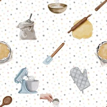 Seamless repeating pattern baking with love Stock Illustration