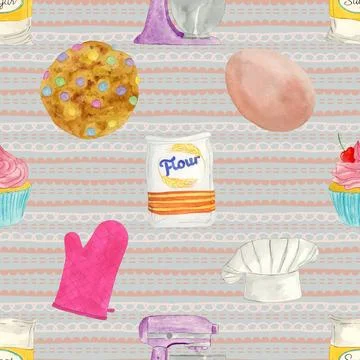 Seamless repeating pattern baking with love Stock Illustration