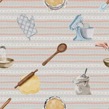Seamless repeating pattern baking with love Stock Illustration