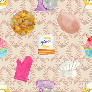 Seamless repeating pattern baking with love Stock Illustration