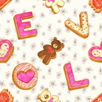 Seamless repeating pattern baking with love Stock Illustration