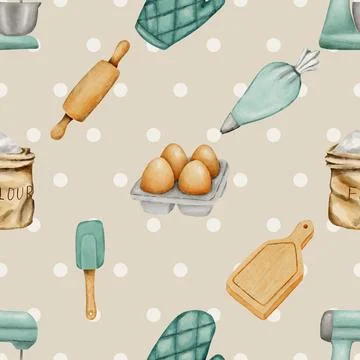 Seamless repeating pattern baking with love Stock Illustration