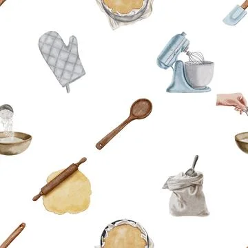 Seamless repeating pattern baking with love Stock Illustration