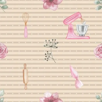 Seamless repeating pattern baking with love Stock Illustration