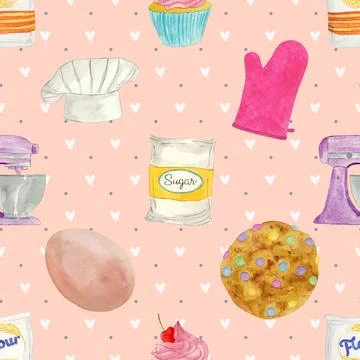Seamless repeating pattern baking with love Stock Illustration