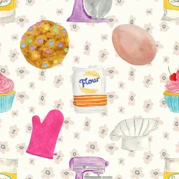 Seamless repeating pattern baking with love Stock Illustration