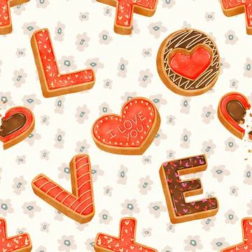 Seamless repeating pattern baking with love Stock Illustration