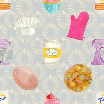 Seamless repeating pattern baking with love Stock Illustration