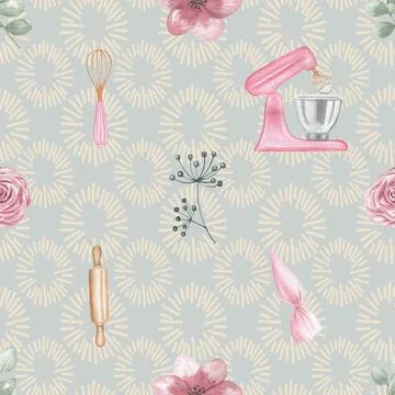 Seamless repeating pattern baking with love Stock Illustration