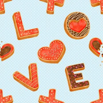 Seamless repeating pattern baking with love Stock Illustration
