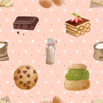 Seamless repeating pattern baking with love Stock Illustration