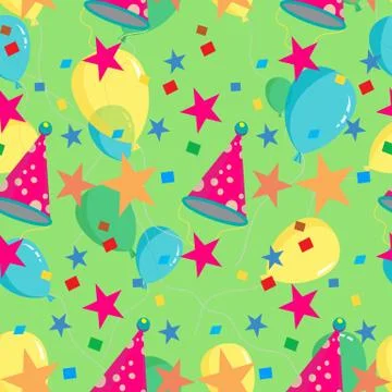 Seamless repeating pattern of balloons, caps, confetti 스톡 일러스트